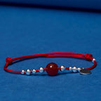 Fortune Jewel Handmade 925 Sterling Silver Fu Character Red Agate Fortune Braided Ultra-Thin Rope Bracelet
