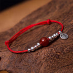 Fortune Jewel Handmade 925 Sterling Silver Fu Character Red Agate Fortune Braided Ultra-Thin Rope Bracelet