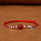 Fortune Jewel Handmade 925 Sterling Silver Fu Character Red Agate Fortune Braided Ultra-Thin Rope Bracelet