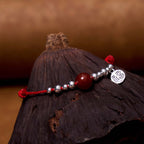 Fortune Jewel Handmade 925 Sterling Silver Fu Character Red Agate Fortune Braided Ultra-Thin Rope Bracelet