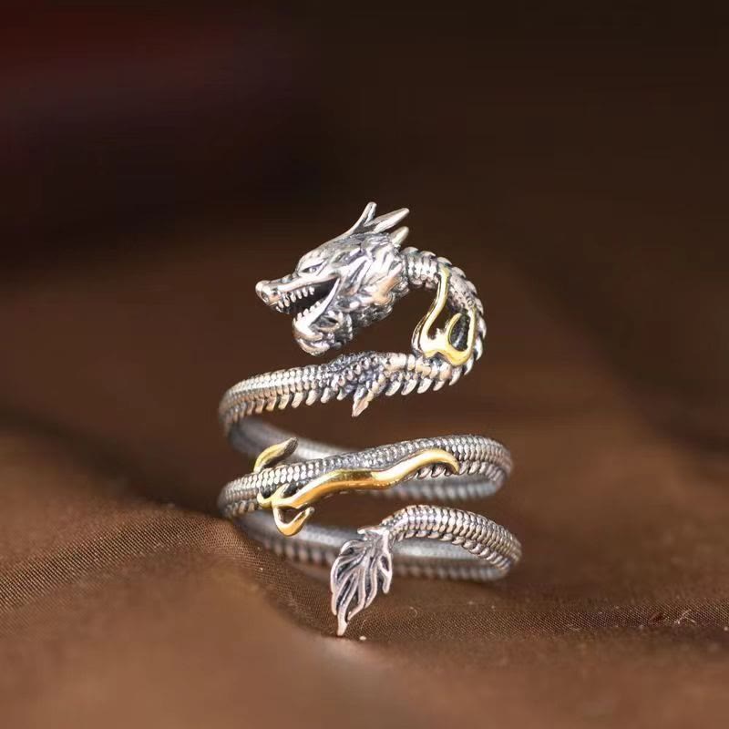 Fortune Jewel Vintage Dragon Pattern Protection Ring