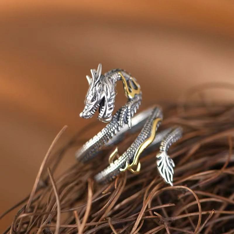 Fortune Jewel Vintage Dragon Pattern Protection Ring