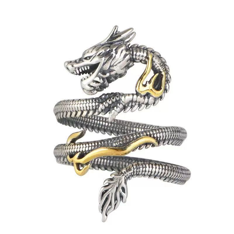 Fortune Jewel Vintage Dragon Pattern Protection Ring