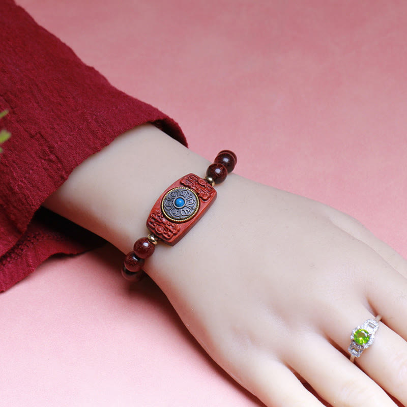 Fortune Jewel Small Leaf Red Sandalwood Green Sandalwood Six True Words Peace Bracelet