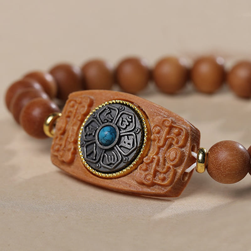 Fortune Jewel Small Leaf Red Sandalwood Green Sandalwood Six True Words Peace Bracelet