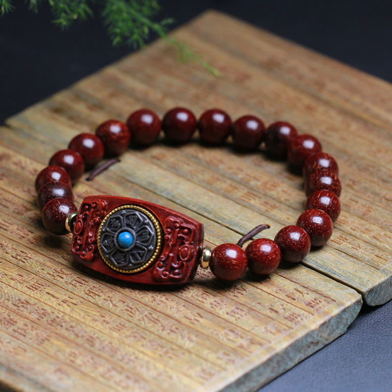 Fortune Jewel Small Leaf Red Sandalwood Green Sandalwood Six True Words Peace Bracelet