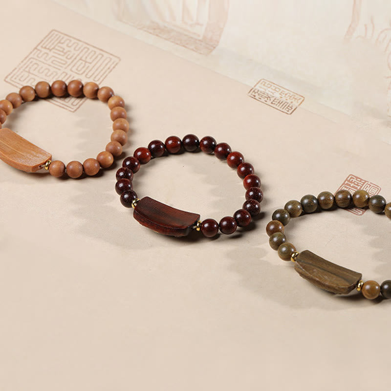 Fortune Jewel Small Leaf Red Sandalwood Green Sandalwood Six True Words Peace Bracelet