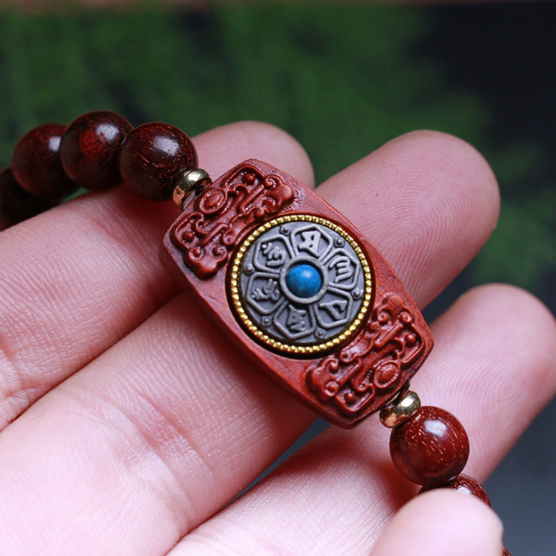 Fortune Jewel Small Leaf Red Sandalwood Green Sandalwood Six True Words Peace Bracelet