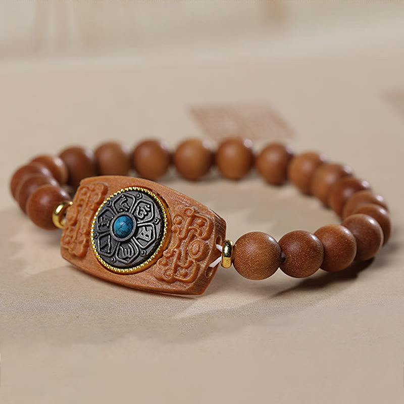Fortune Jewel Small Leaf Red Sandalwood Green Sandalwood Six True Words Peace Bracelet