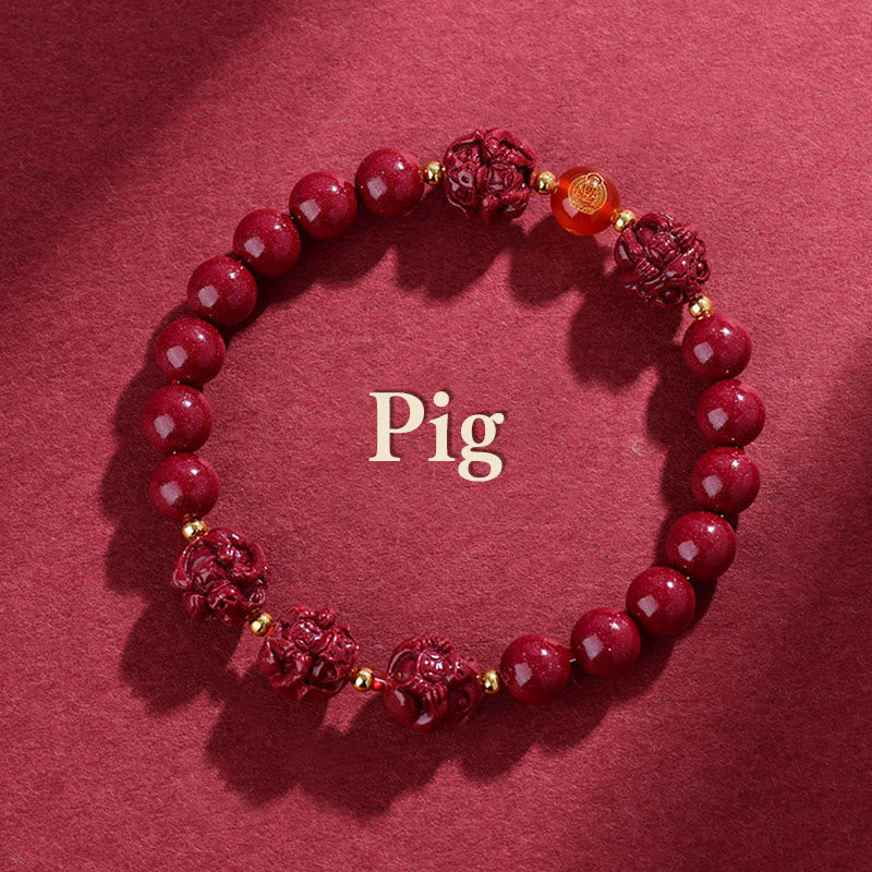 Fortune Jewel Chinese Zodiac Cinnabar Keep Away Evil Spirits Blessing Bracelet
