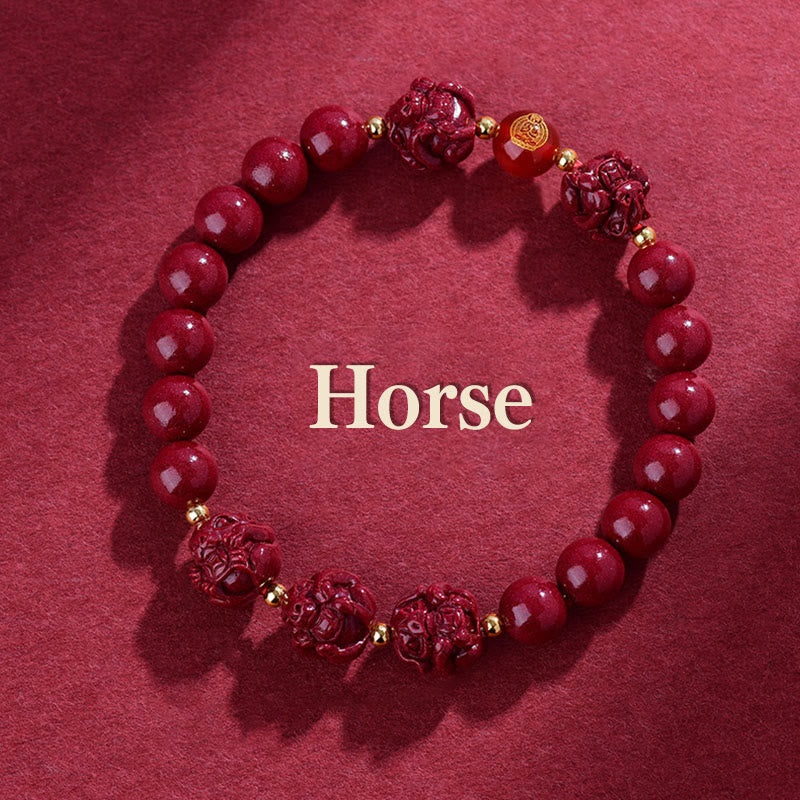 Fortune Jewel Chinese Zodiac Cinnabar Keep Away Evil Spirits Blessing Bracelet