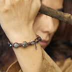 Fortune Jewel Retro 925 Sterling Silver Silver Sheen Obsidian Transport Rope Handmade Braided Bracelet
