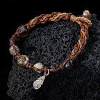 Fortune Jewel Retro 925 Sterling Silver Silver Sheen Obsidian Transport Rope Handmade Braided Bracelet