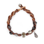 Fortune Jewel Retro 925 Sterling Silver Silver Sheen Obsidian Transport Rope Handmade Braided Bracelet