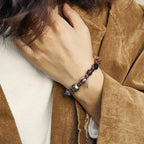 Fortune Jewel Retro 925 Sterling Silver Silver Sheen Obsidian Transport Rope Handmade Braided Bracelet