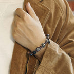 Fortune Jewel Retro 925 Sterling Silver Silver Sheen Obsidian Transport Rope Handmade Braided Bracelet