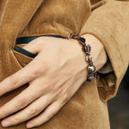 Fortune Jewel Retro 925 Sterling Silver Silver Sheen Obsidian Transport Rope Handmade Braided Bracelet