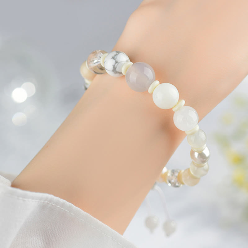 Fortune Jewel White Agate Pearl 18 Beads Balance Luck Bracelet