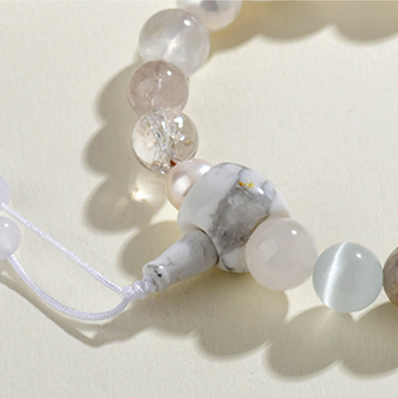 Fortune Jewel White Agate Pearl 18 Beads Balance Luck Bracelet