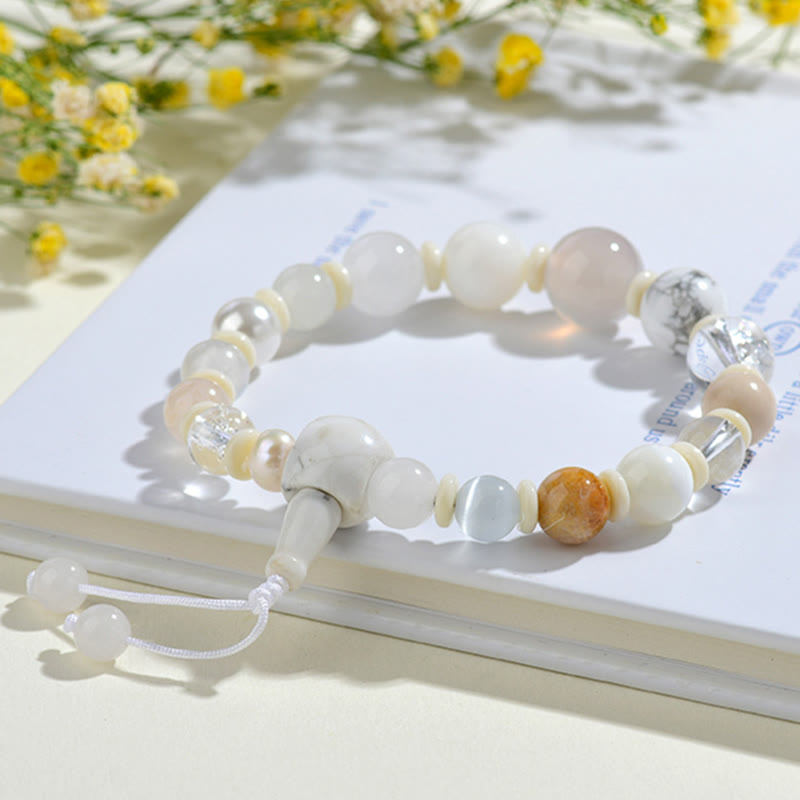 Fortune Jewel White Agate Pearl 18 Beads Balance Luck Bracelet