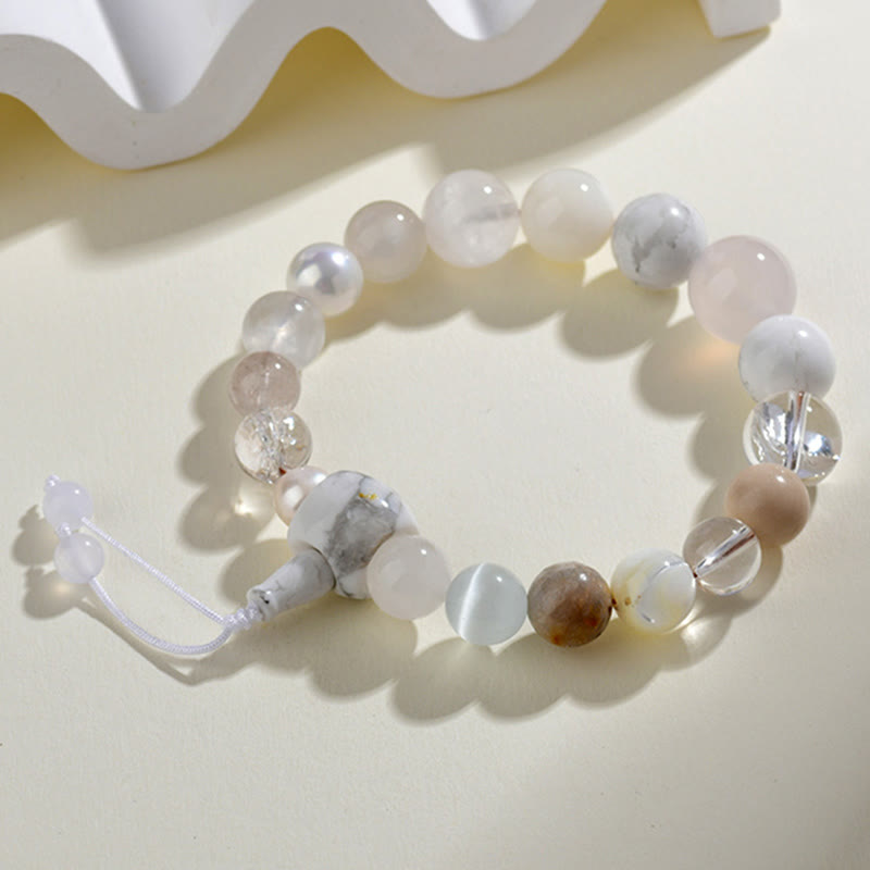 Fortune Jewel White Agate Pearl 18 Beads Balance Luck Bracelet