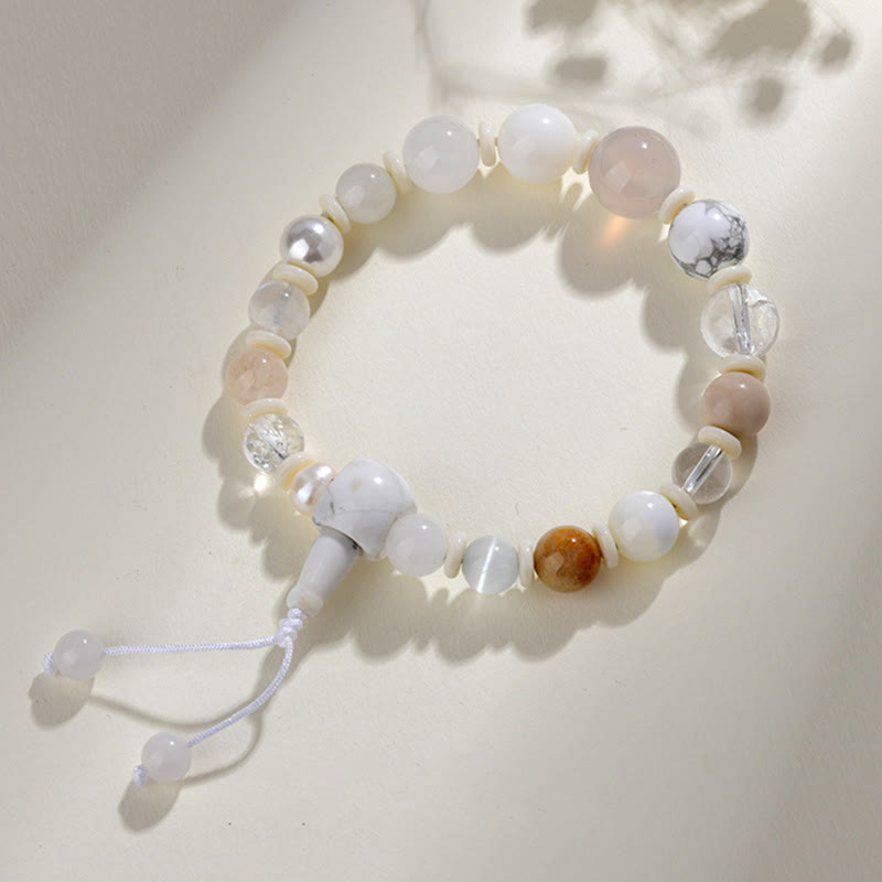 Fortune Jewel White Agate Pearl 18 Beads Balance Luck Bracelet