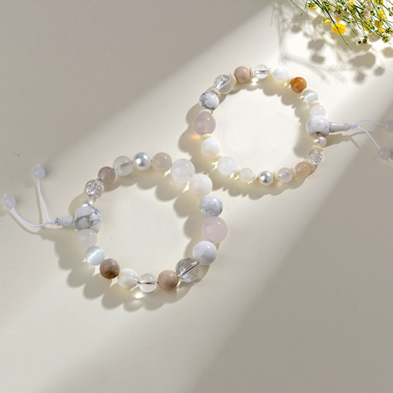 Fortune Jewel White Agate Pearl 18 Beads Balance Luck Bracelet