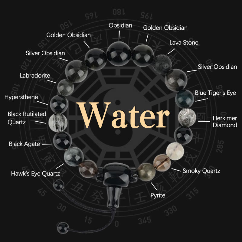 Fortune Jewel Five Elements Various Crystal Black Obsidian Wealth Wisdom Bracelet