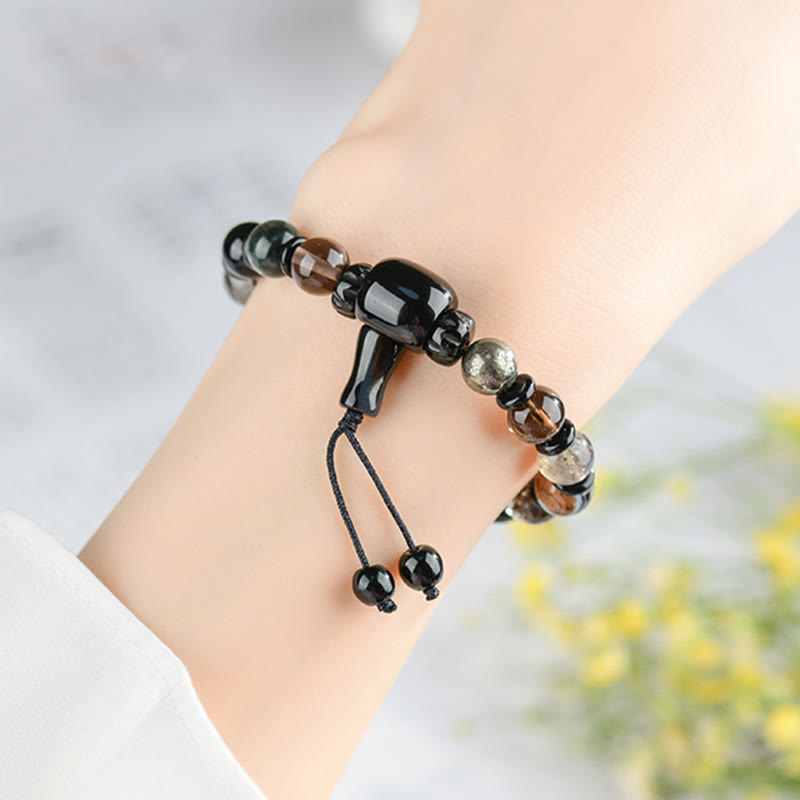 Fortune Jewel Five Elements Various Crystal Black Obsidian Wealth Wisdom Bracelet