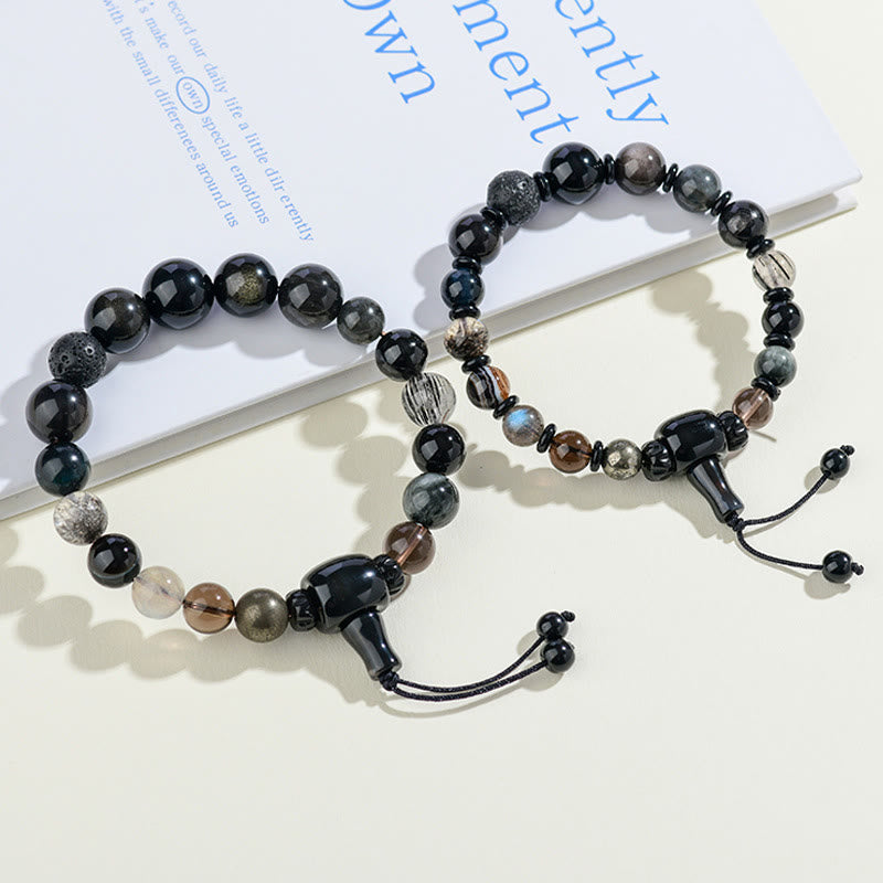 Fortune Jewel Five Elements Various Crystal Black Obsidian Wealth Wisdom Bracelet