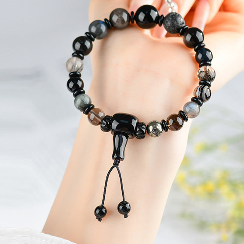 Fortune Jewel Five Elements Various Crystal Black Obsidian Wealth Wisdom Bracelet