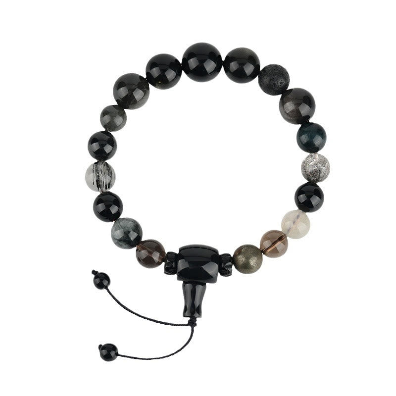 Fortune Jewel Five Elements Various Crystal Black Obsidian Wealth Wisdom Bracelet