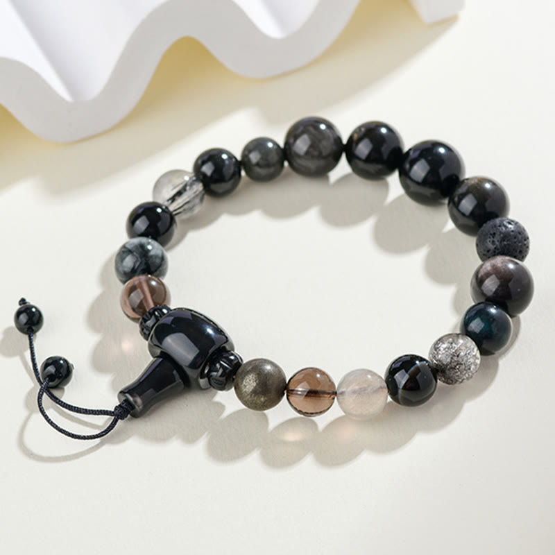 Fortune Jewel Five Elements Various Crystal Black Obsidian Wealth Wisdom Bracelet