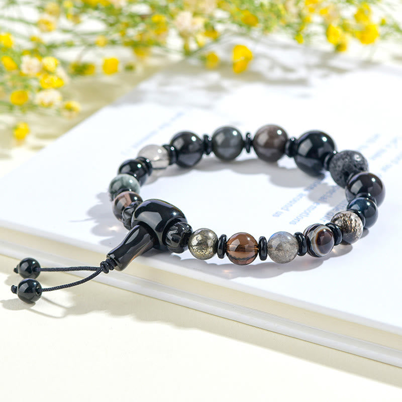 Fortune Jewel Five Elements Various Crystal Black Obsidian Wealth Wisdom Bracelet