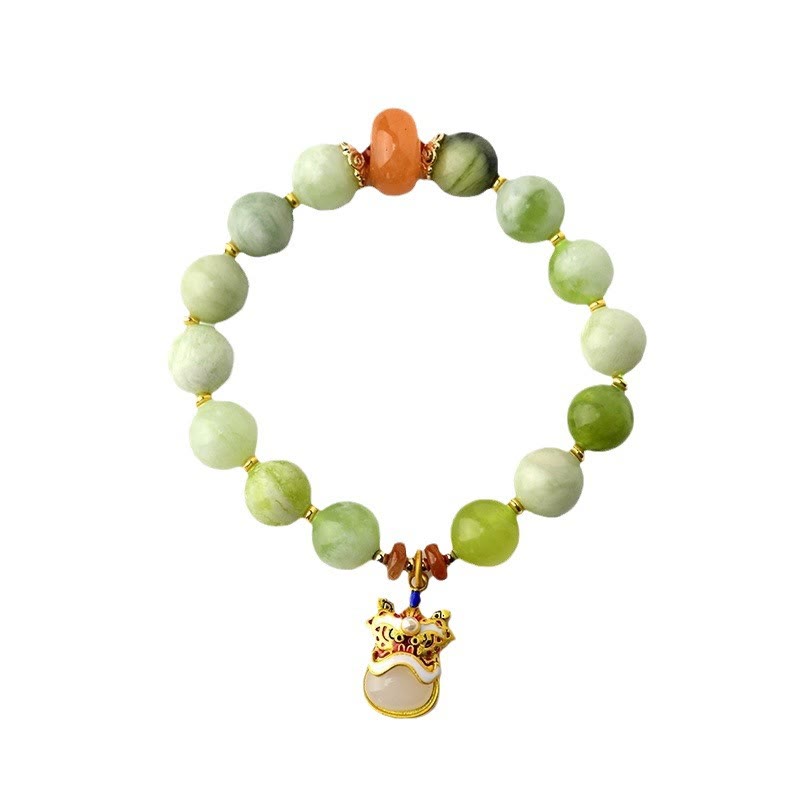 Fortune Jewel Natural Jade Dancing Lion Charm Prosperity Luck Bracelet