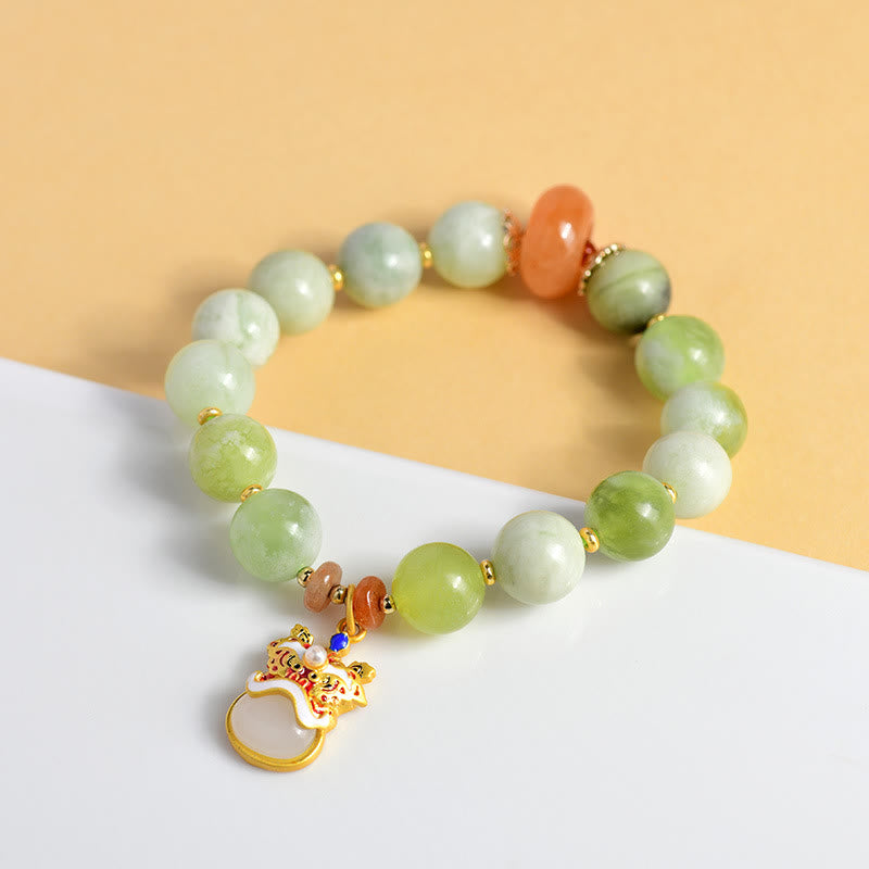 Fortune Jewel Natural Jade Dancing Lion Charm Prosperity Luck Bracelet