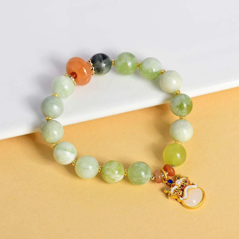 Fortune Jewel Natural Jade Dancing Lion Charm Prosperity Luck Bracelet