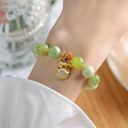 Fortune Jewel Natural Jade Dancing Lion Charm Prosperity Luck Bracelet