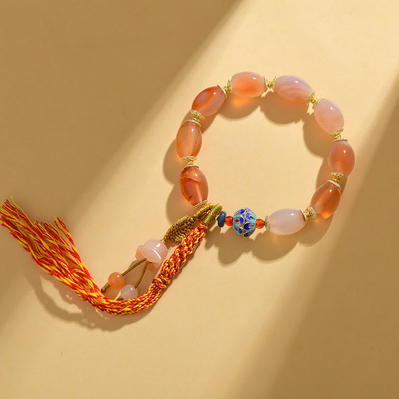 Fortune Jewel Tibetan White Jade Agate Strength Confidence Bracelet