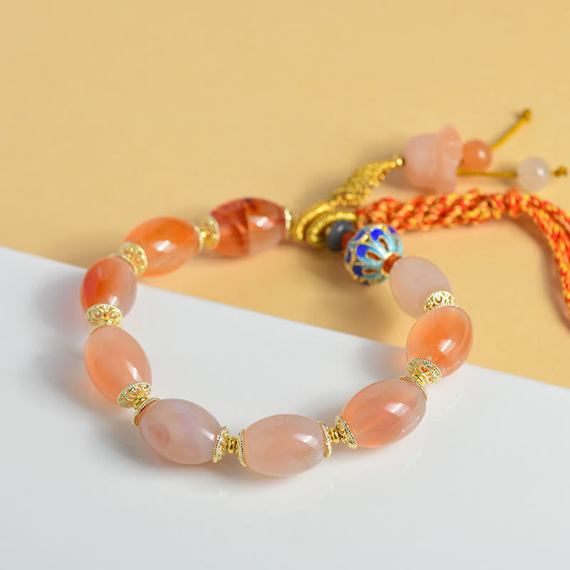 Fortune Jewel Tibetan White Jade Agate Strength Confidence Bracelet