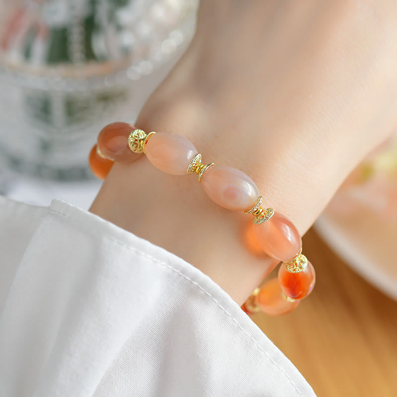 Fortune Jewel Tibetan White Jade Agate Strength Confidence Bracelet