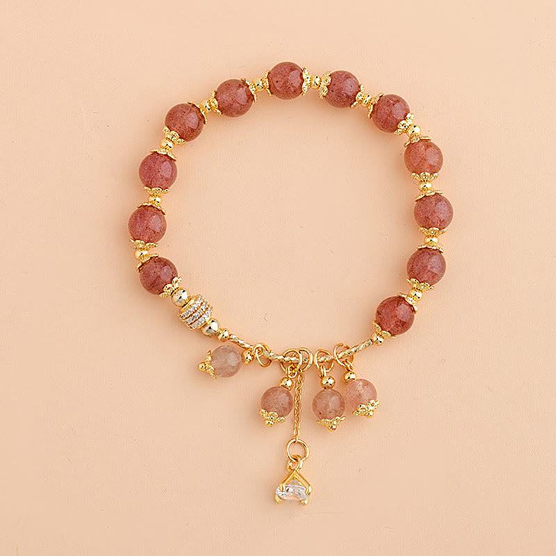 Fortune Jewel Natural Strawberry Quartz Crystal Zircon Healing Positive Bracelet