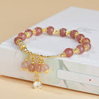 Fortune Jewel Natural Strawberry Quartz Crystal Zircon Healing Positive Bracelet