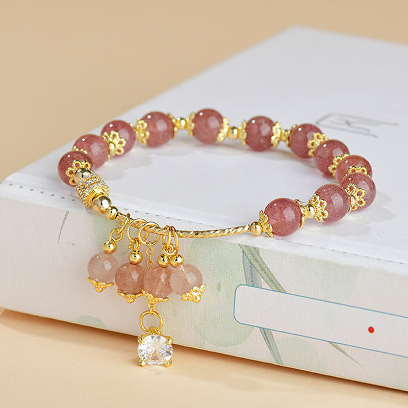 Fortune Jewel Natural Strawberry Quartz Crystal Zircon Healing Positive Bracelet