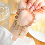 Fortune Jewel Natural Strawberry Quartz Crystal Zircon Healing Positive Bracelet