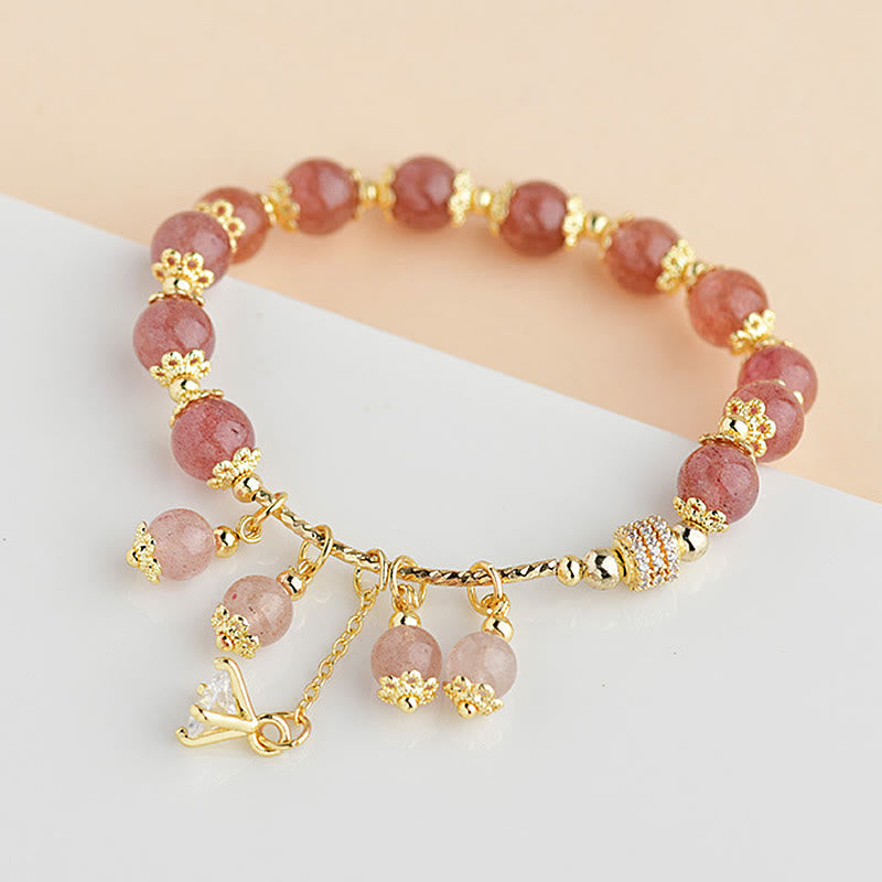 Fortune Jewel Natural Strawberry Quartz Crystal Zircon Healing Positive Bracelet
