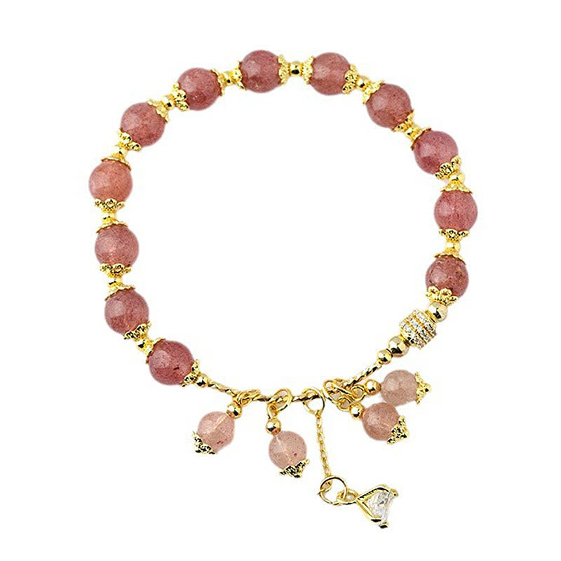 Fortune Jewel Natural Strawberry Quartz Crystal Zircon Healing Positive Bracelet