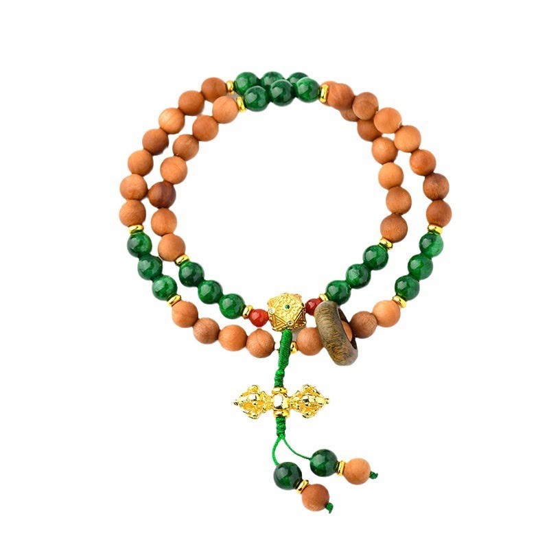 Fortune Jewel Sandalwood Wood Bead Tibet Dorje Vajra  Double Twisted Design Protection Healing Bracelet
