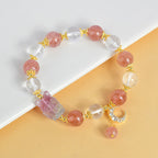 Fortune Jewel Natural White Strawberry Quartz Crystal Healing Love Nine Tailed Fox  Moon Pendant Bracelet