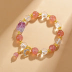 Fortune Jewel Natural White Strawberry Quartz Crystal Healing Love Nine Tailed Fox  Moon Pendant Bracelet
